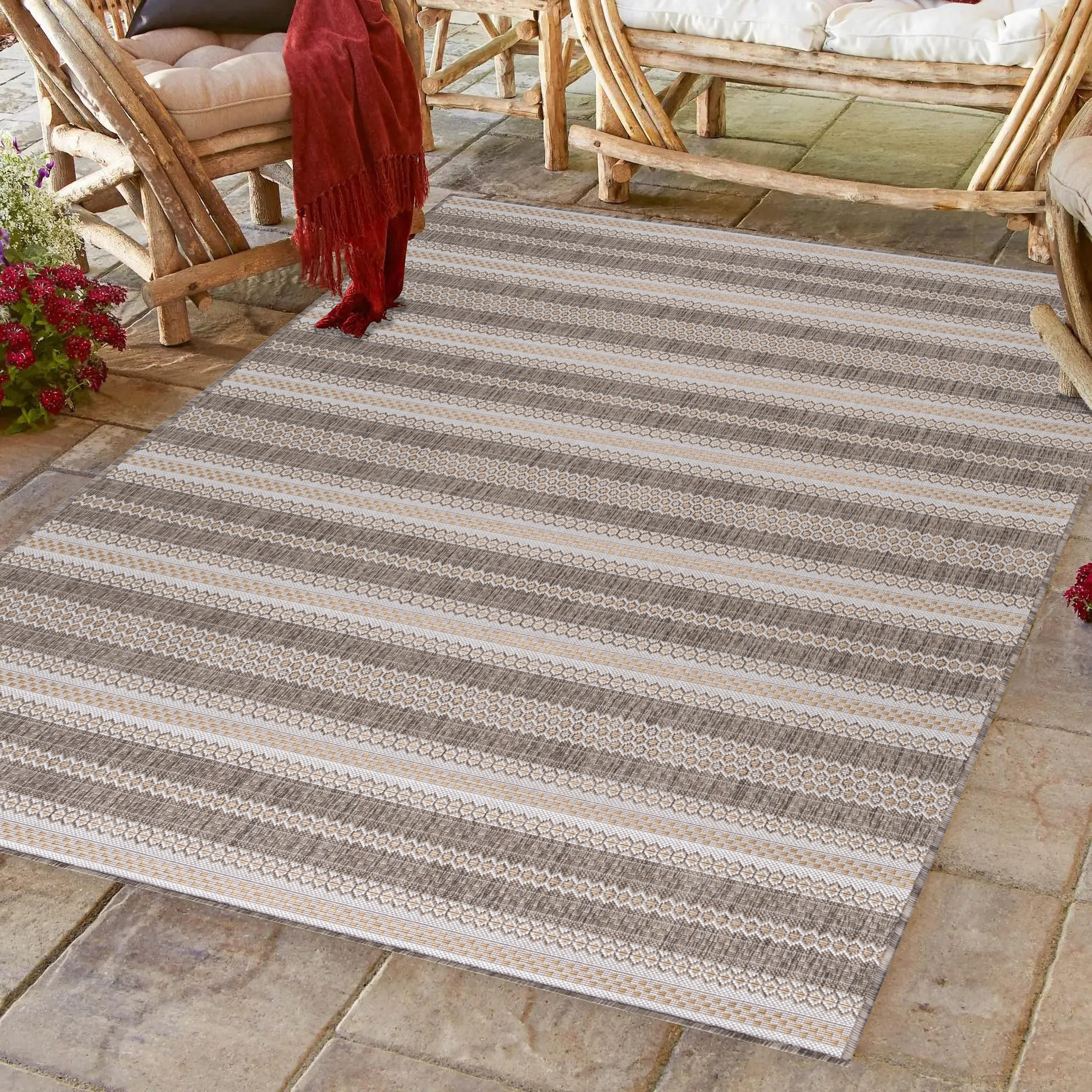 TEPPICH Outdoor Flachgewebe Vintage-Look Polypropylen Balkon Beige Rechteckig 120x170 - Beige, Textil (120/170cm) - KADIMA DESIGN