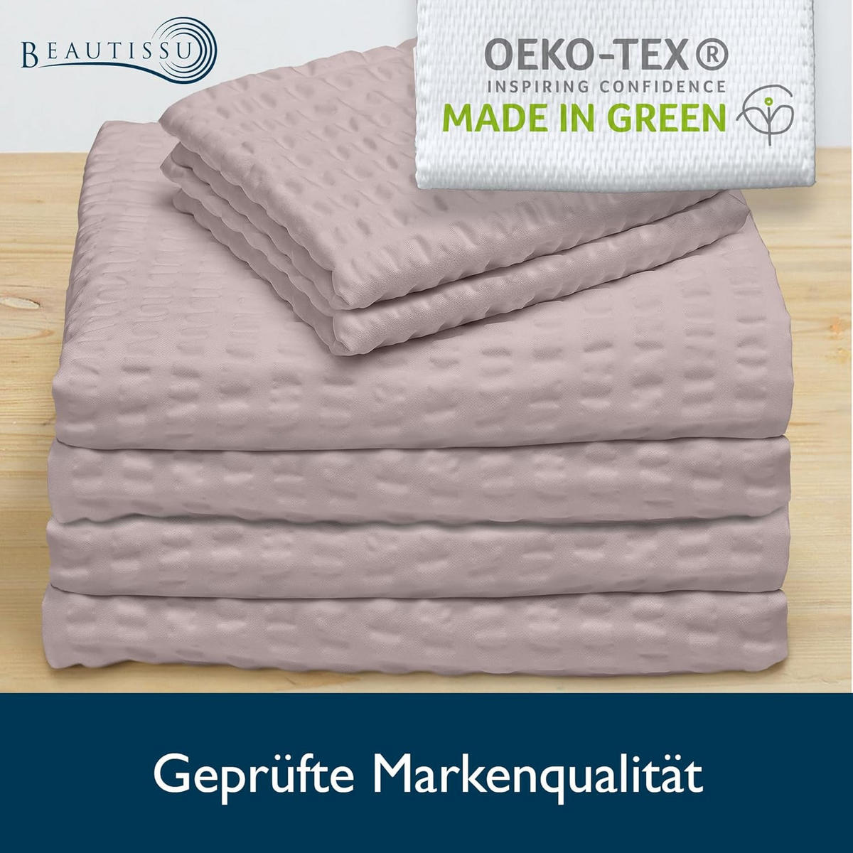 BETTBEZUG Meline 155x220cm + Kissenbezug 80x80cm Taupe Seersucker (4tlg) - Taupe, Textil (155/220cm) - Beautissu 