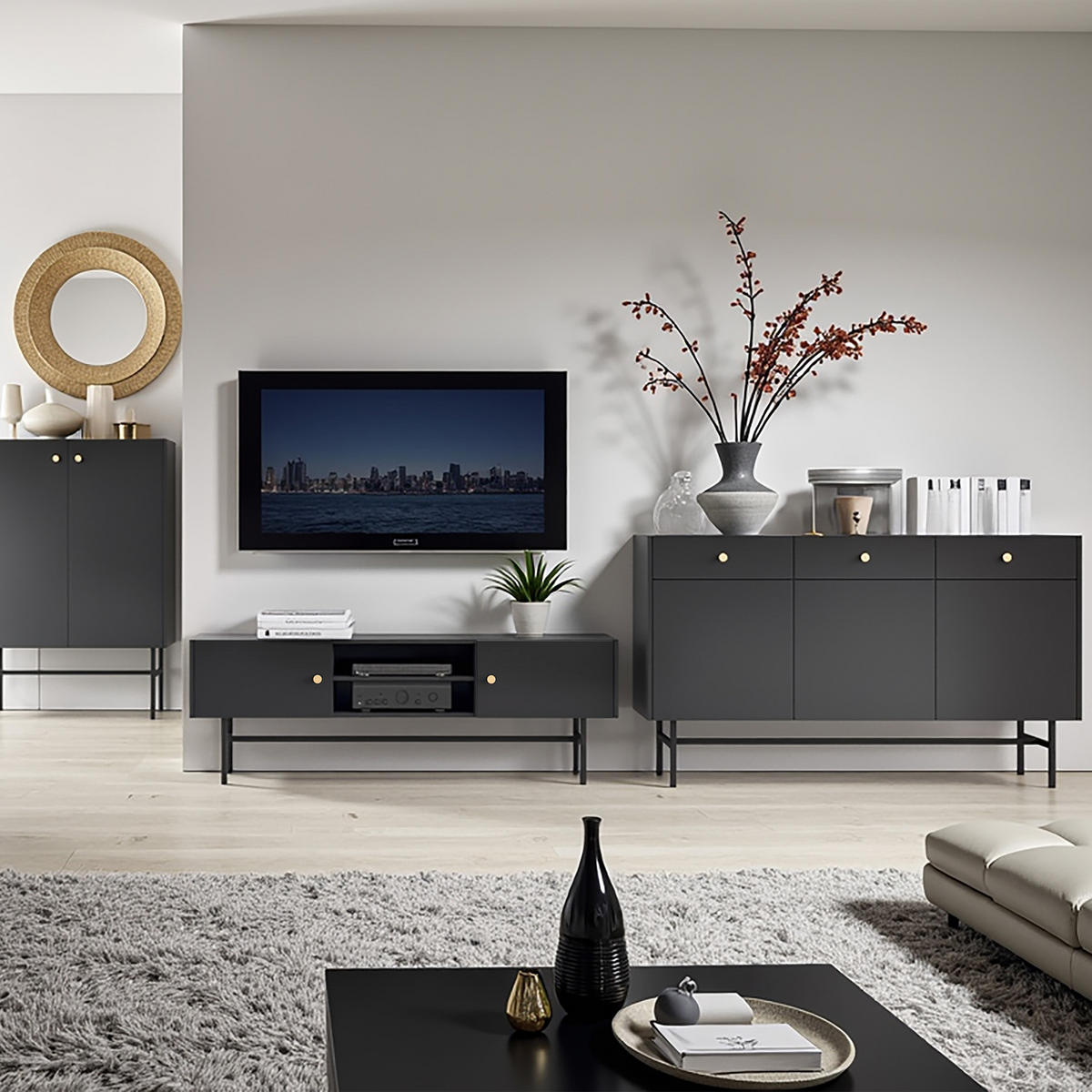 KONSOLENTISCH Dalia mit 1 Schublade und Metallbeinen, Schwarz - Schwarz, Holzwerkstoff/Metall (39/93/79cm) - Beautysofa