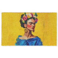 FUSSMATTE Frida Kahlo - Frau - Gelb - Blau - Blumen Schmutzfangmatte 150x90 cm - Gelb, Kunststoff (150/90cm) - MuchoWow