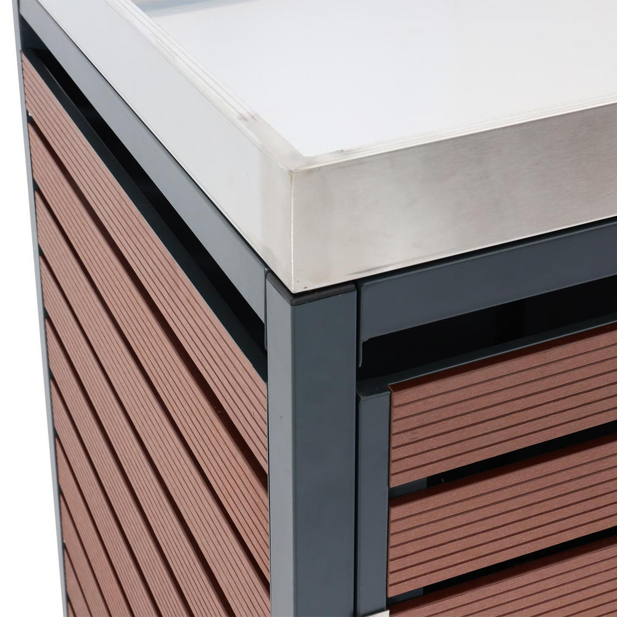 MÜLLTONNENBOX 2er mit Pflanzkasten HxBxT 124x134x84cm Walnuss-Holzoptik - Braun, Metall (134/124/84cm) - PROREGAL