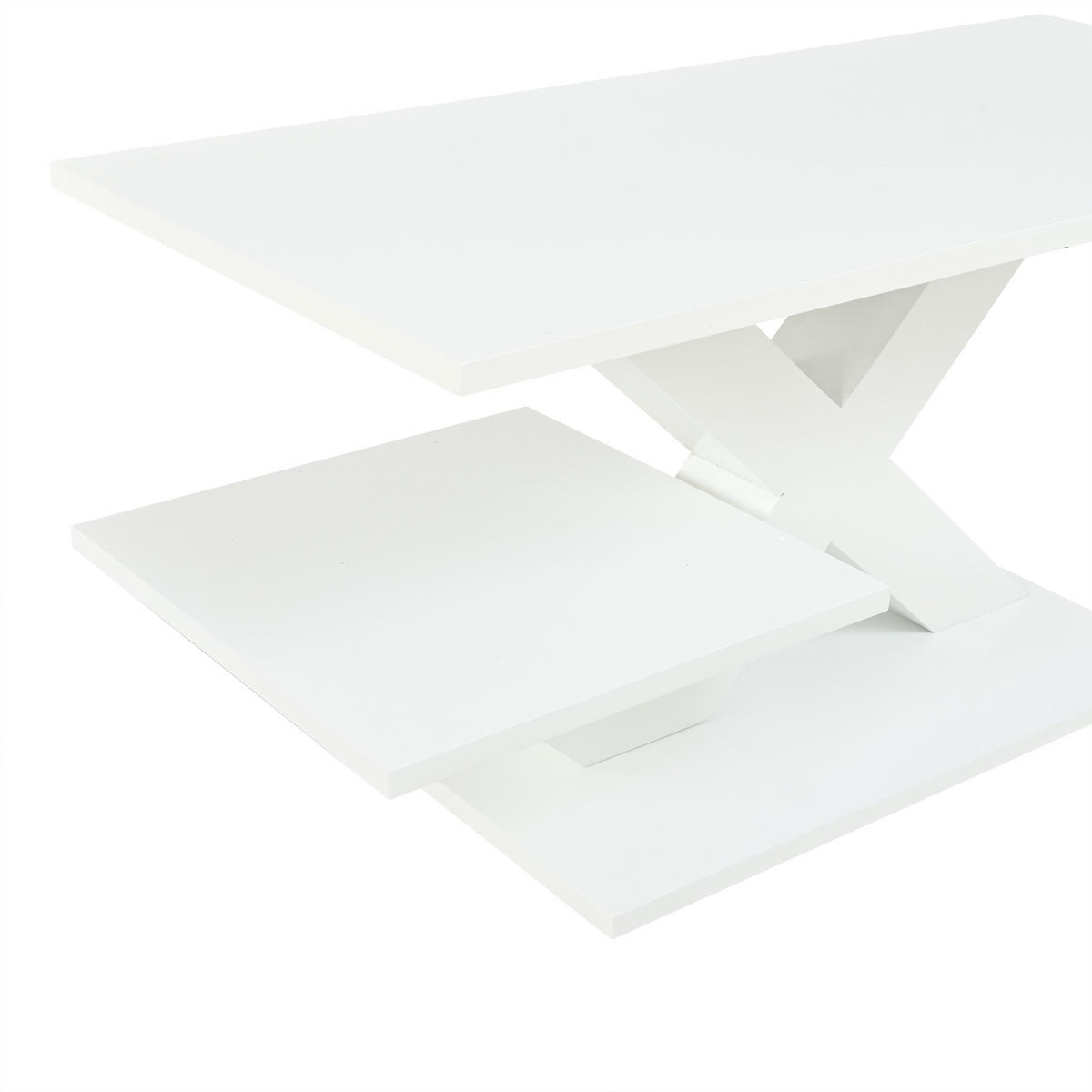 COUCHTISCH DE-37146 mit X-förmigen Beinen und Doppeltischplatte Weiß - Weiß, Holzwerkstoff (100/48/45cm) - ComfortXL
