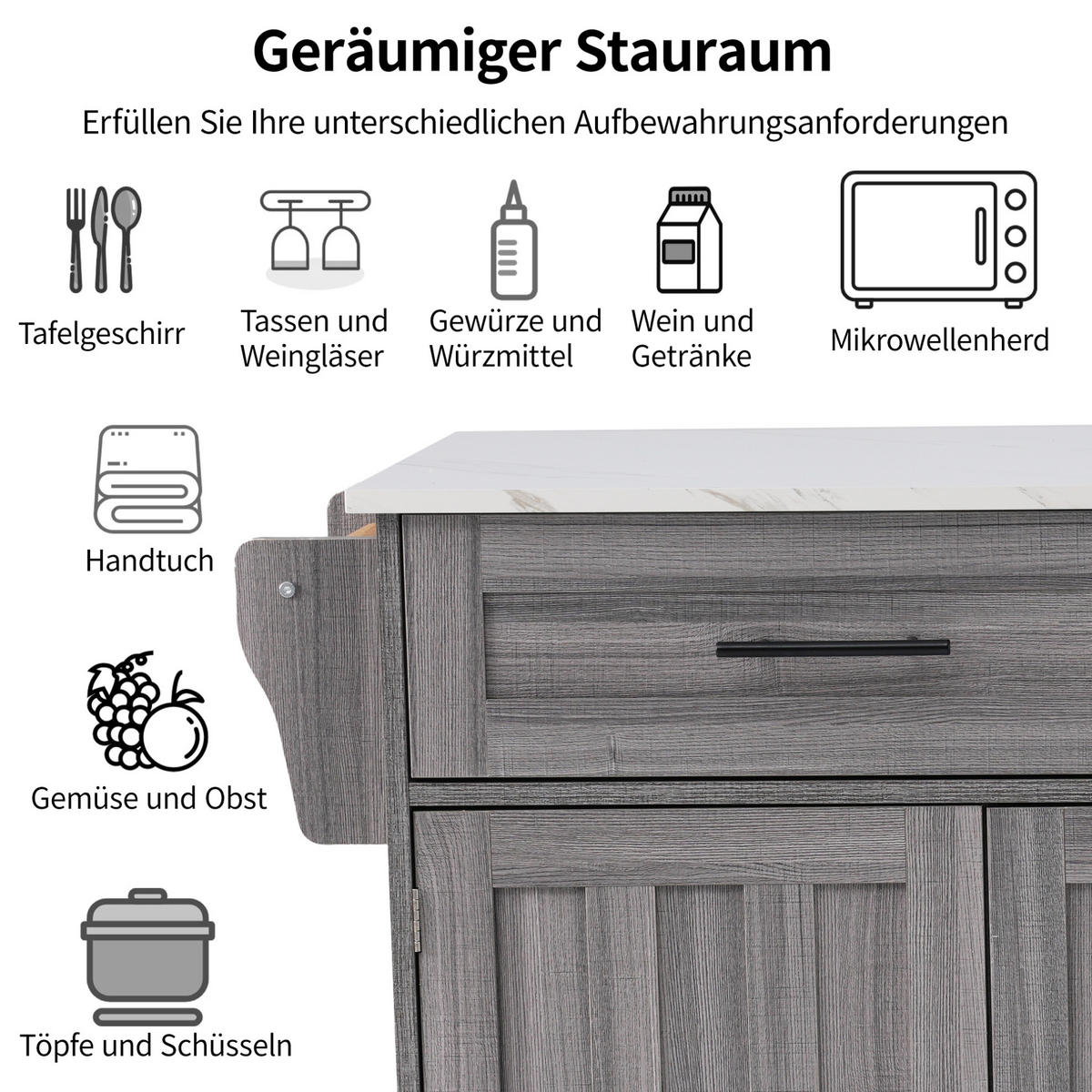 KÜCHENINSEL 129/46/91,5 cm aus MDF mit ausklappbarer Arbeitsplatte Grau/Weiß - Grau, Holzwerkstoff (129/91.5/46cm) - Modenvie