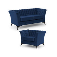 SITZGARNITUR 2+1 Chesterfield Whitby Marineblau Samt mit schwarzen Füßen - Blau/Schwarz, Holz/Textil (175/78/82cm) - S-Style Möbel