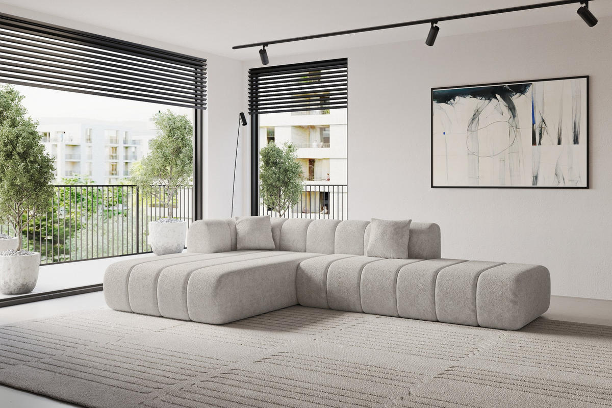 ROHOVÁ SEDAČKA s otomanem, levá BILA-L 289x176x71 Světle šedá Žinylka - černá/světle šedá, kompozitní dřevo/textil (176/289cm) - ALTDECOR