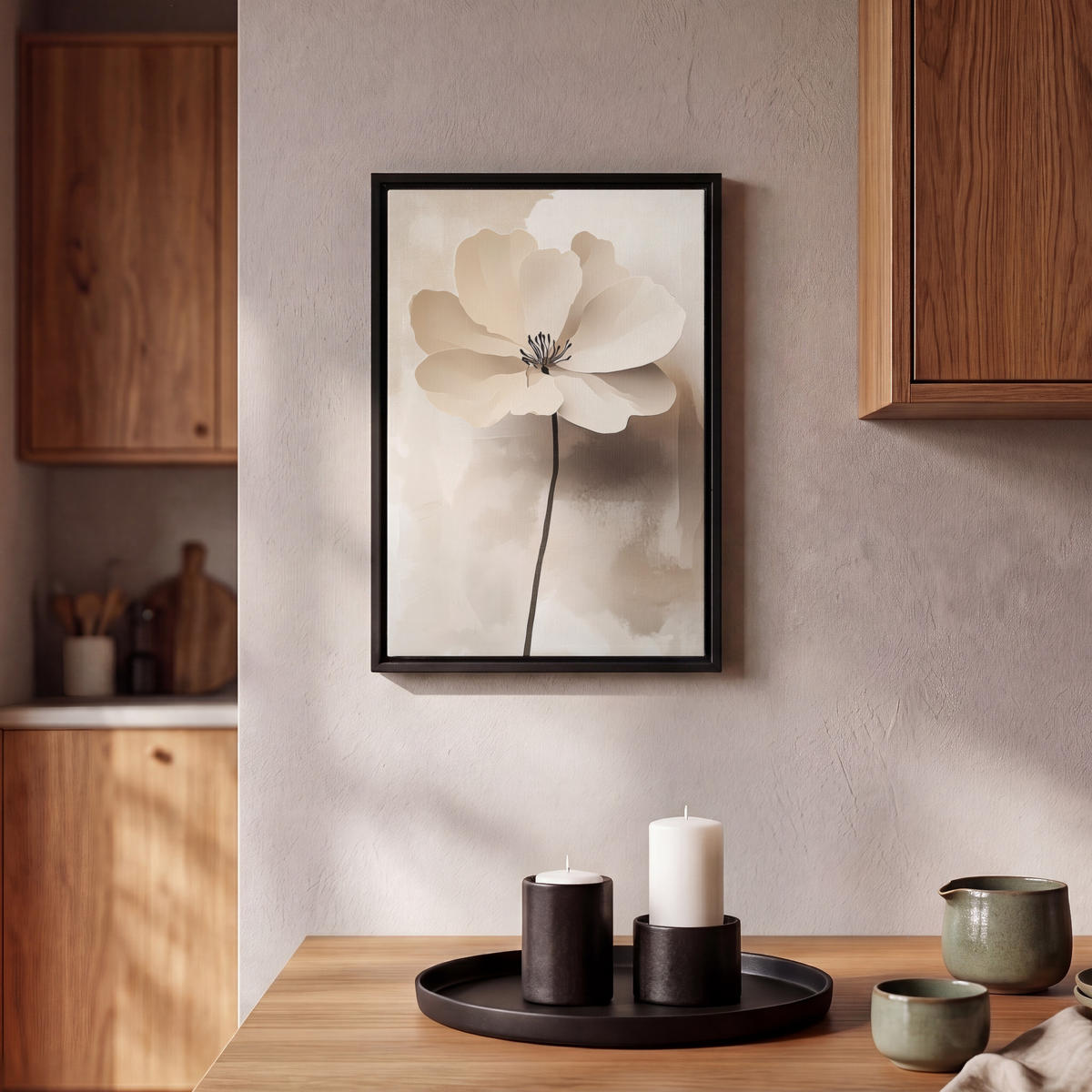 LEINWAND Bilder mit Rahmen - Blume - Beige - Farbe - Schatten - 20x30 - Creme, Textil (20/30cm) - MuchoWow
