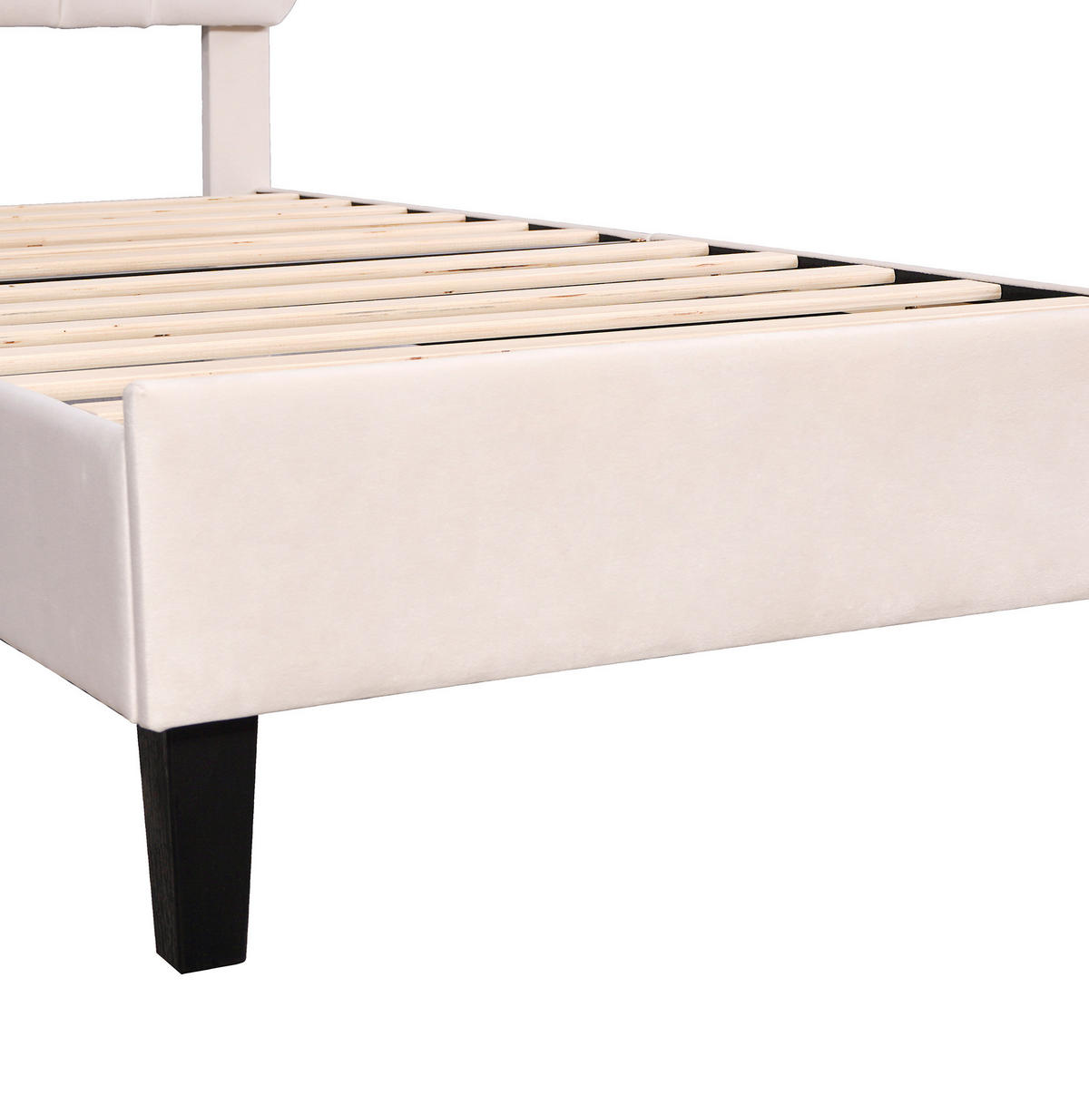 KINDEREINZELBETTEN aus Samtstoff 90 x 200 cm in Beige mit Blüten-Kopfteil - Beige, Textil (90/200cm) - Modfu