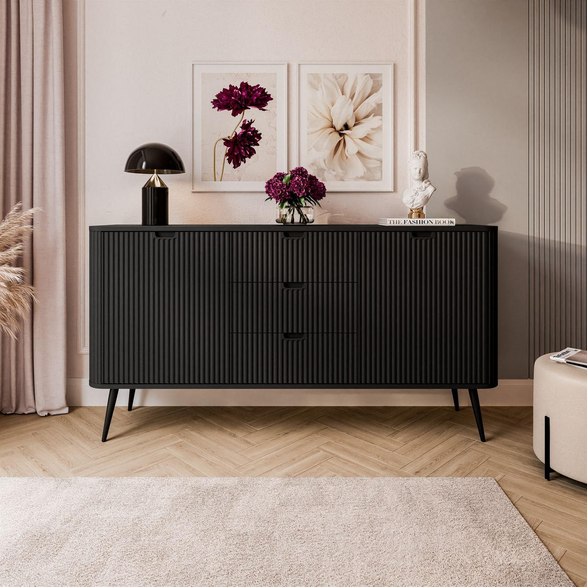 KOMMODE ZAIRA KSZ168 mit Schubladen Schwarz - Schwarz, Holzwerkstoff (168/87/39cm) - Lookway