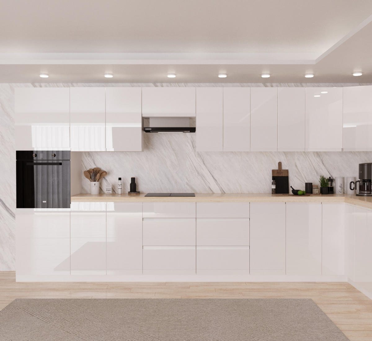 WINKELKÜCHE 420 cm x 200 cm - Aspen KA8-M420 - in Weiß/Hochglanz - Weiß Hochglanz, Holz/Holzwerkstoff (620/212/58cm)