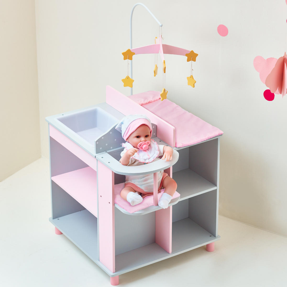 PUPPEN-WICKELTISCH, Grau, 98cm - Grau, Holzwerkstoff (48/98/58cm) - Teamson Kids