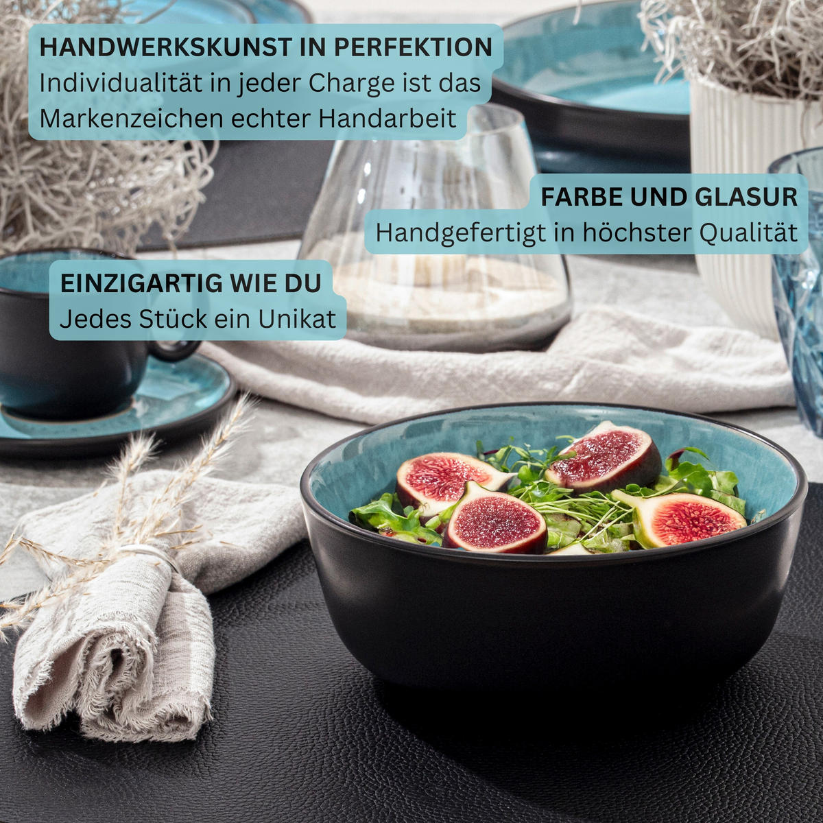 SCHALEN SET GRANADA - 6 teilig aus Steingut - Blau, Stein (16.3cm) - Sänger
