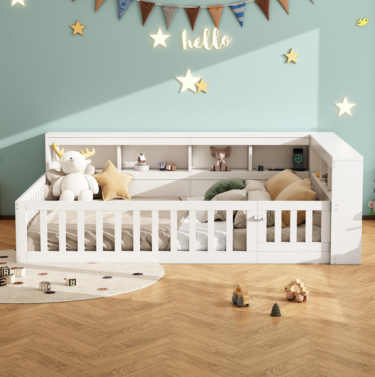 TAGESBETT aus Spanplatte und MDF 140x190 cm Weiß mit Stauraum, Steckdose und USB-Anschluss - Weiß, Holzwerkstoff (140/190cm) - IVMEU