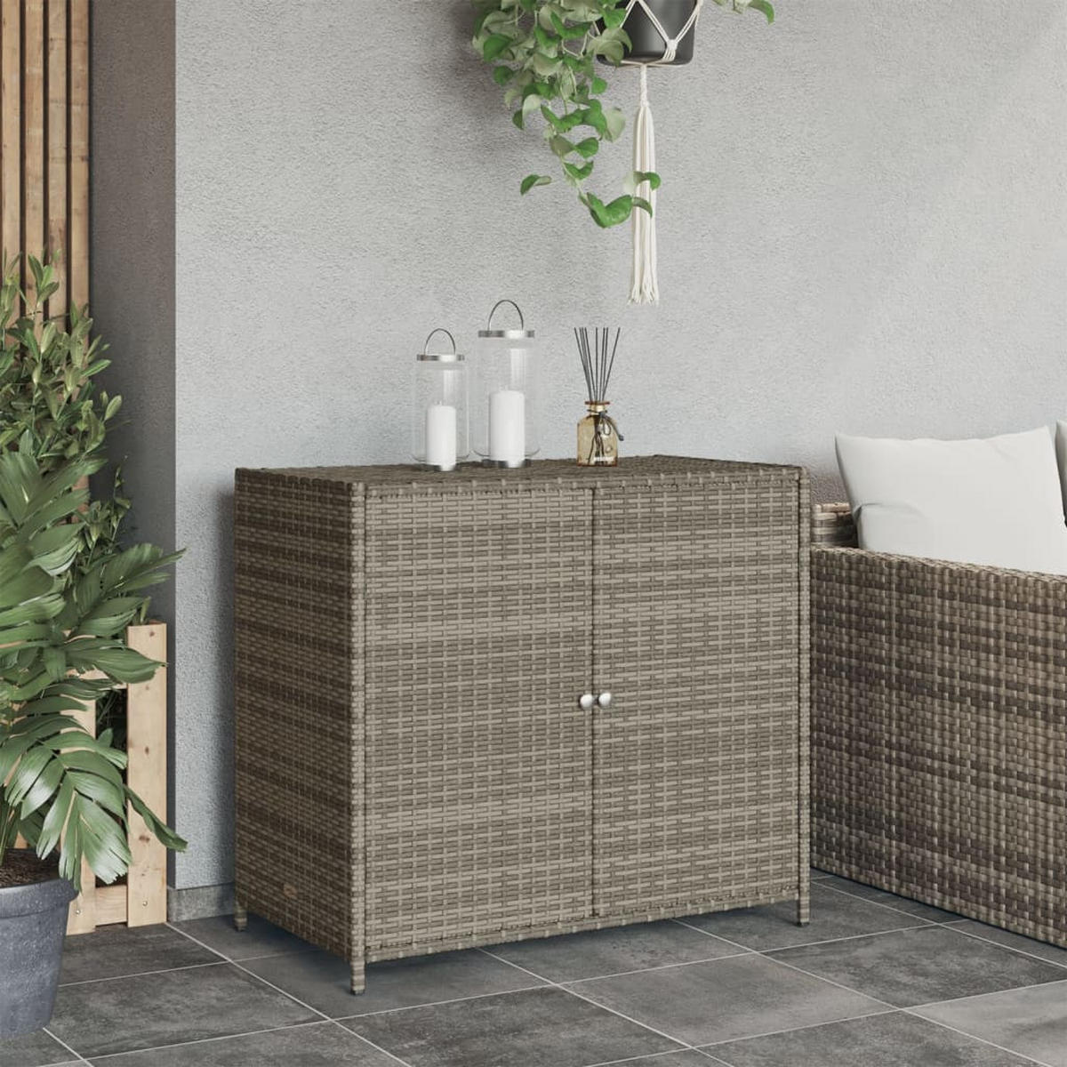 GARTENSCHRANK Grau 83x45x76 cm Poly Rattan - Grau, Kunststoff (83/76/45cm) - furnicato