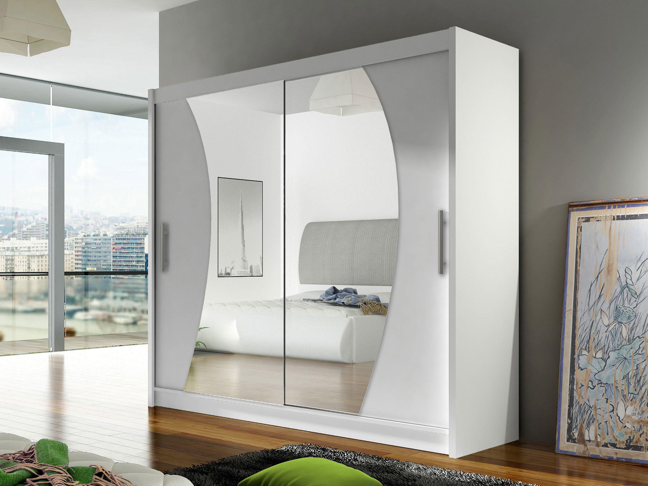 KLEIDERSCHRANK London IX - Silberfarben/Weiß, Holzwerkstoff/Kunststoff (180/215/58cm) - MIRJAN24