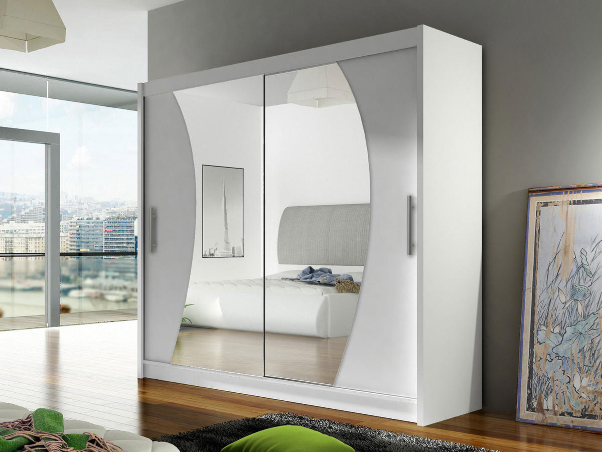 KLEIDERSCHRANK London IX - Silberfarben/Weiß, Holzwerkstoff/Kunststoff (180/215/58cm) - MIRJAN24