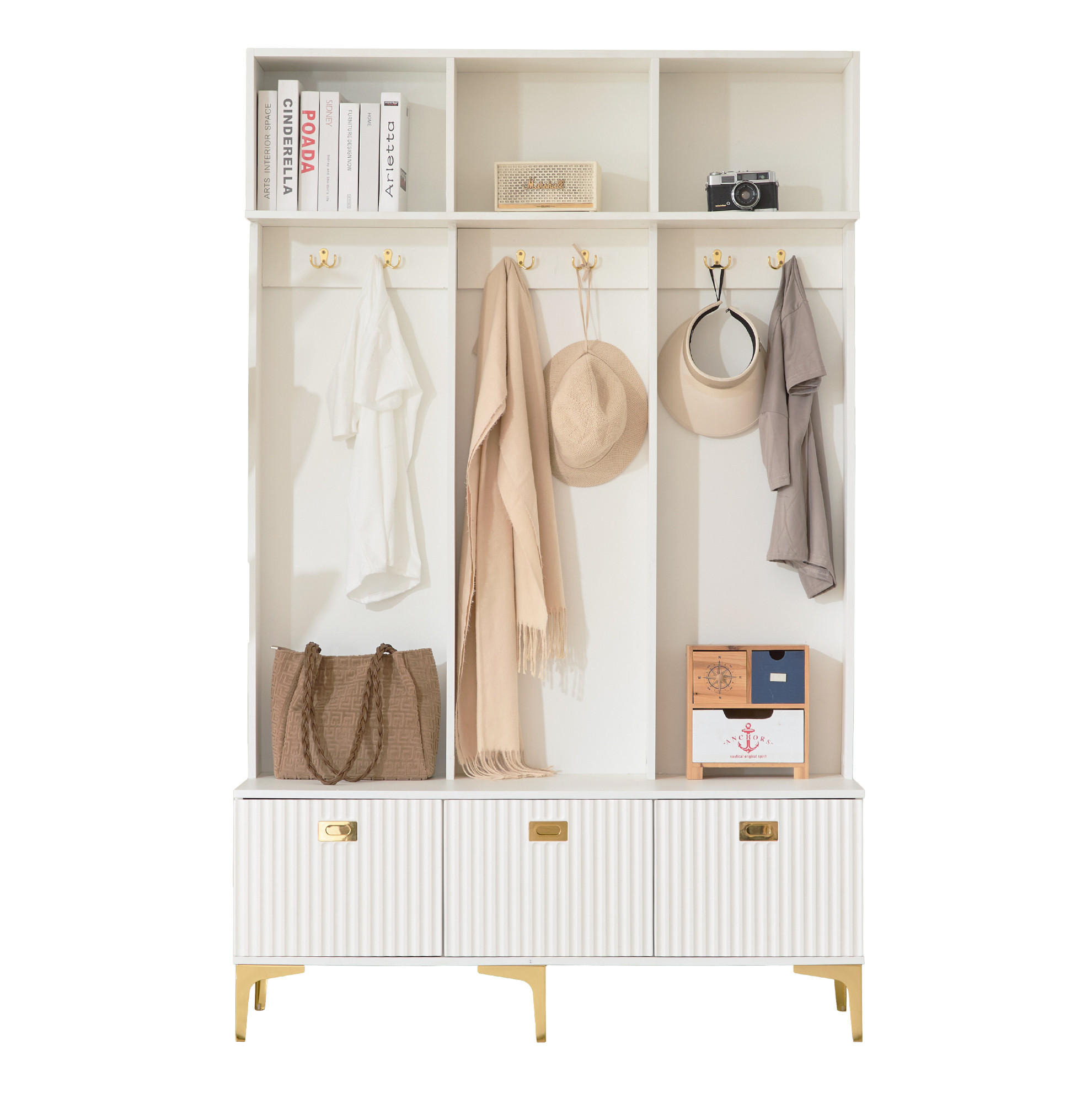 GARDEROBENSET mit Bank 120 x 23,5 x 191,5 cm Weiß - Weiß, Holzwerkstoff (40/191/120cm) - Beauniv