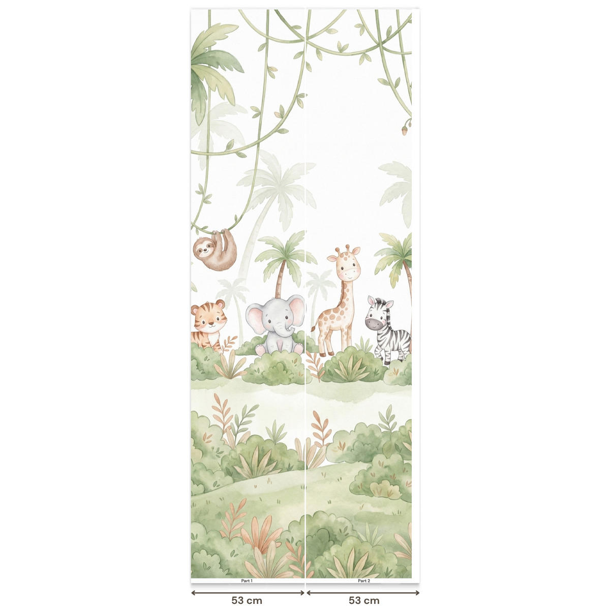 KINDERTAPETE - Tiere - Dschungel - Pastell - 100x240 cm - Weiß, Papier (100/240cm) - OnlyWow