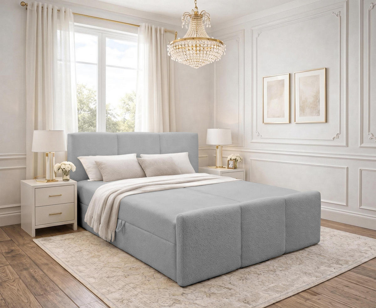 BOXBETT ANKARRA 180x200 cm mit Bettkasten und Matratze - Hellgrau + TOPPER - Hellgrau/Schwarz, Holz/Holzwerkstoff (180/200cm) - AX Living