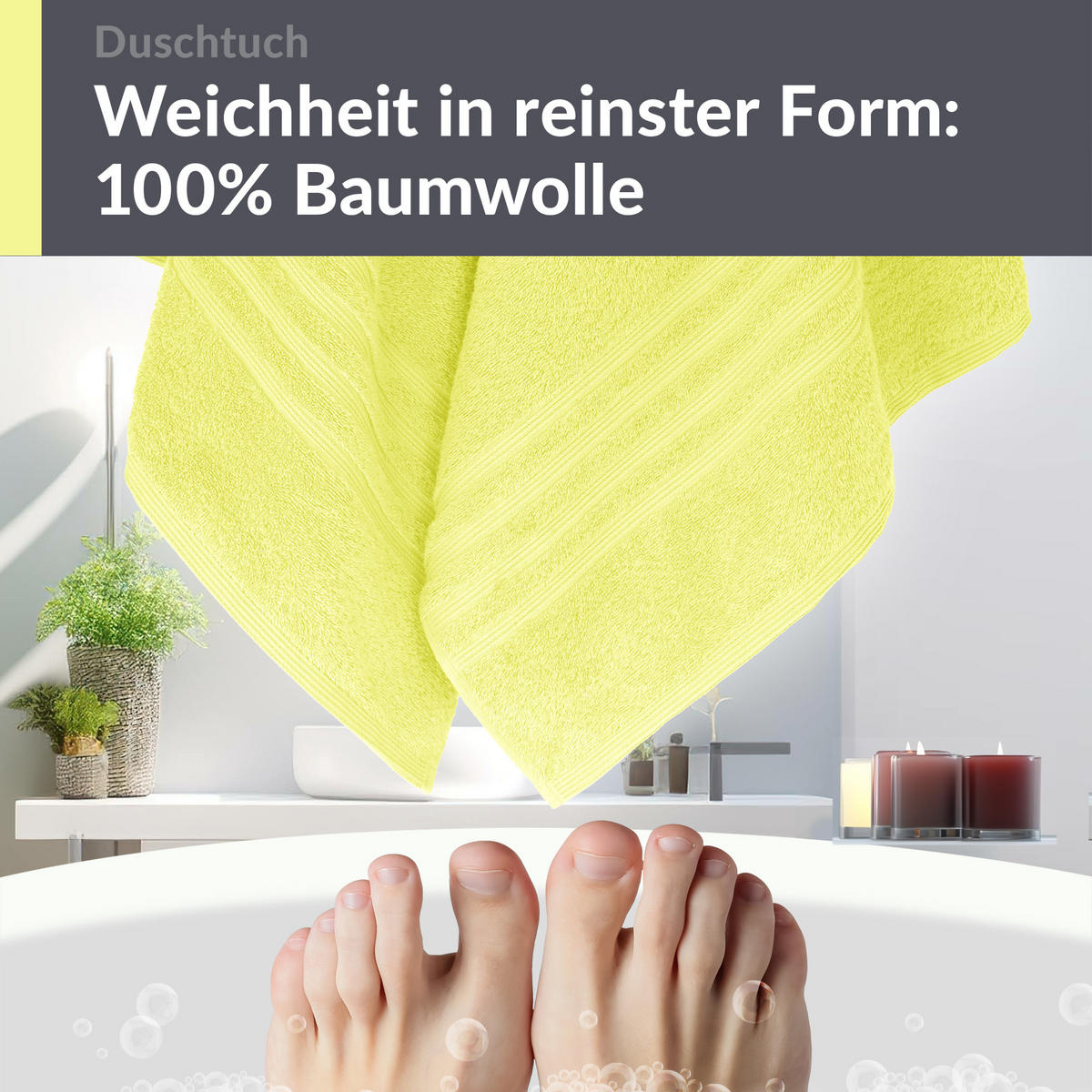 DUSCHTUCH London Anis Grün 2er Set 70x140 - Hellgelb, Textil (70/140cm) - Lashuma