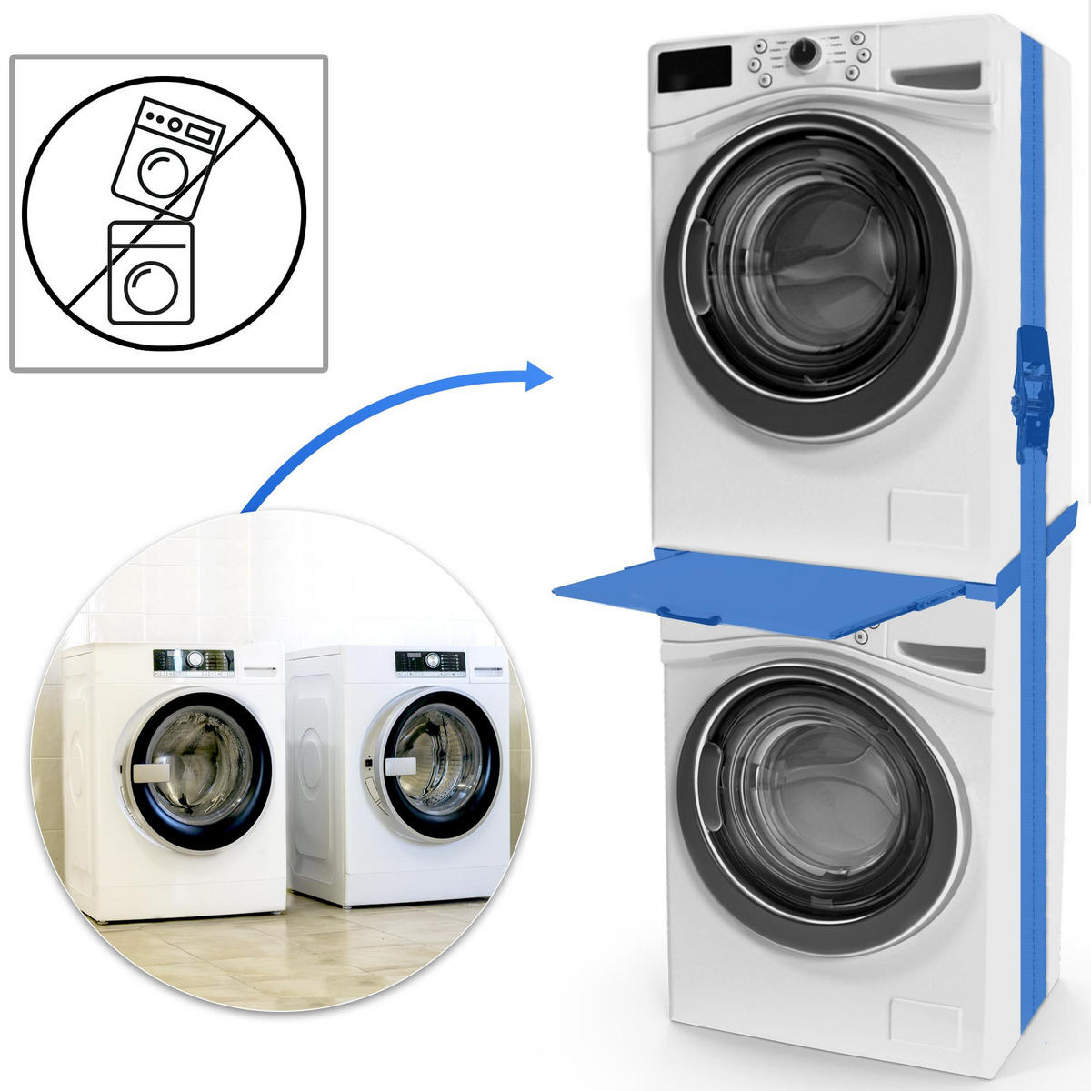 VERBINDUNGSRAHMEN für Waschmaschine/Trockner EDEO mit Ablage 60 cm Breit - Weiß, Metall (60/8/54cm) - DELUKE