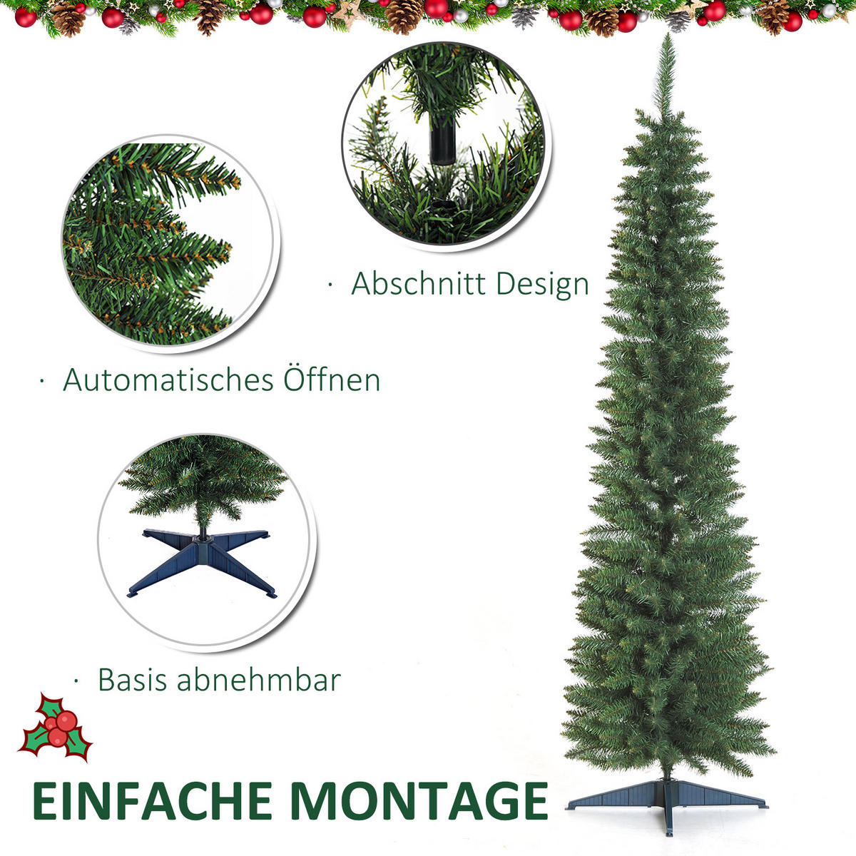 WEIHNACHTSBAUM 499 Spitzen Tannenbaum mit Kunststoffständer PVC Grün - Grün, Kunststoff (210cm) - HOMCOM