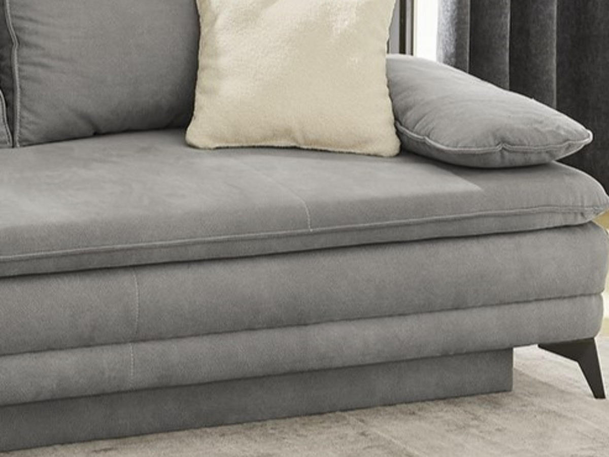 DAUER-SCHLAFSOFA Wellenunterfederung integr.Topper Bettkasten B202/T105/H90 cm, Liegefläche 158x199 cm, Mikrofaser Hellgrau / 15157 - Hellgrau/Schwarz, Textil/Metall (202/90/105cm) - luma-home
