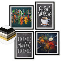 WANDBILDER 4er-Set - 50x50 cm & 40x60 cm Schwarzer Rahmen - Gewürze, Kaffee, Tasse, Kräuter - Schwarz, Kunststoff (50/50cm) - ArtPrintCave
