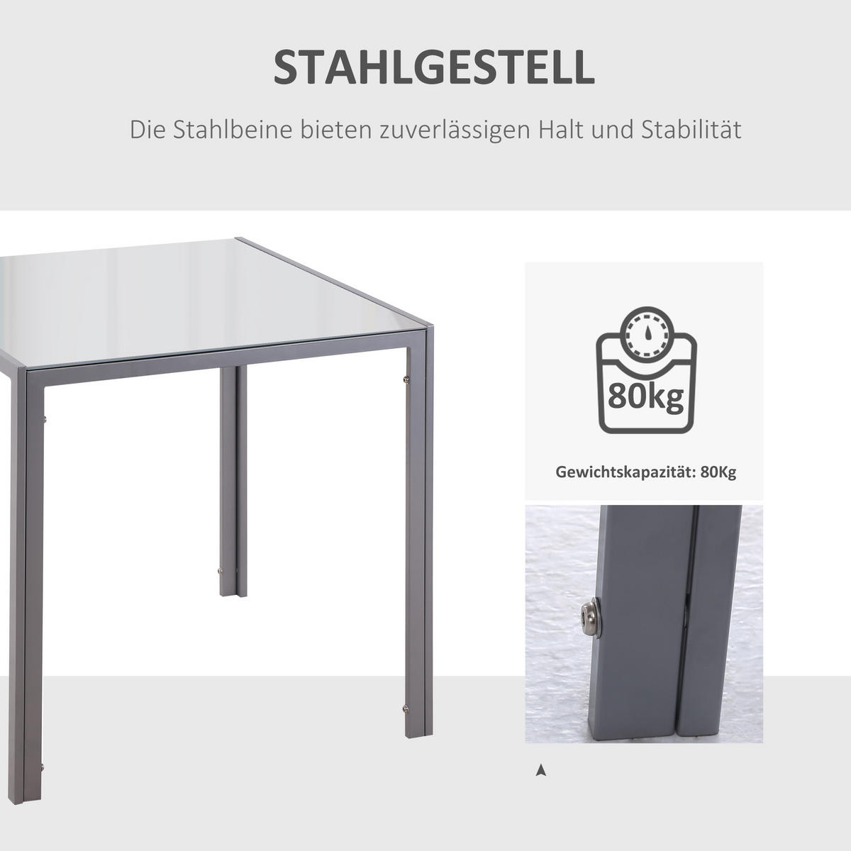 ESSTISCH, Hartglas, Metall, Grau - Grau, Glas (75/75/75cm) - HOMCOM