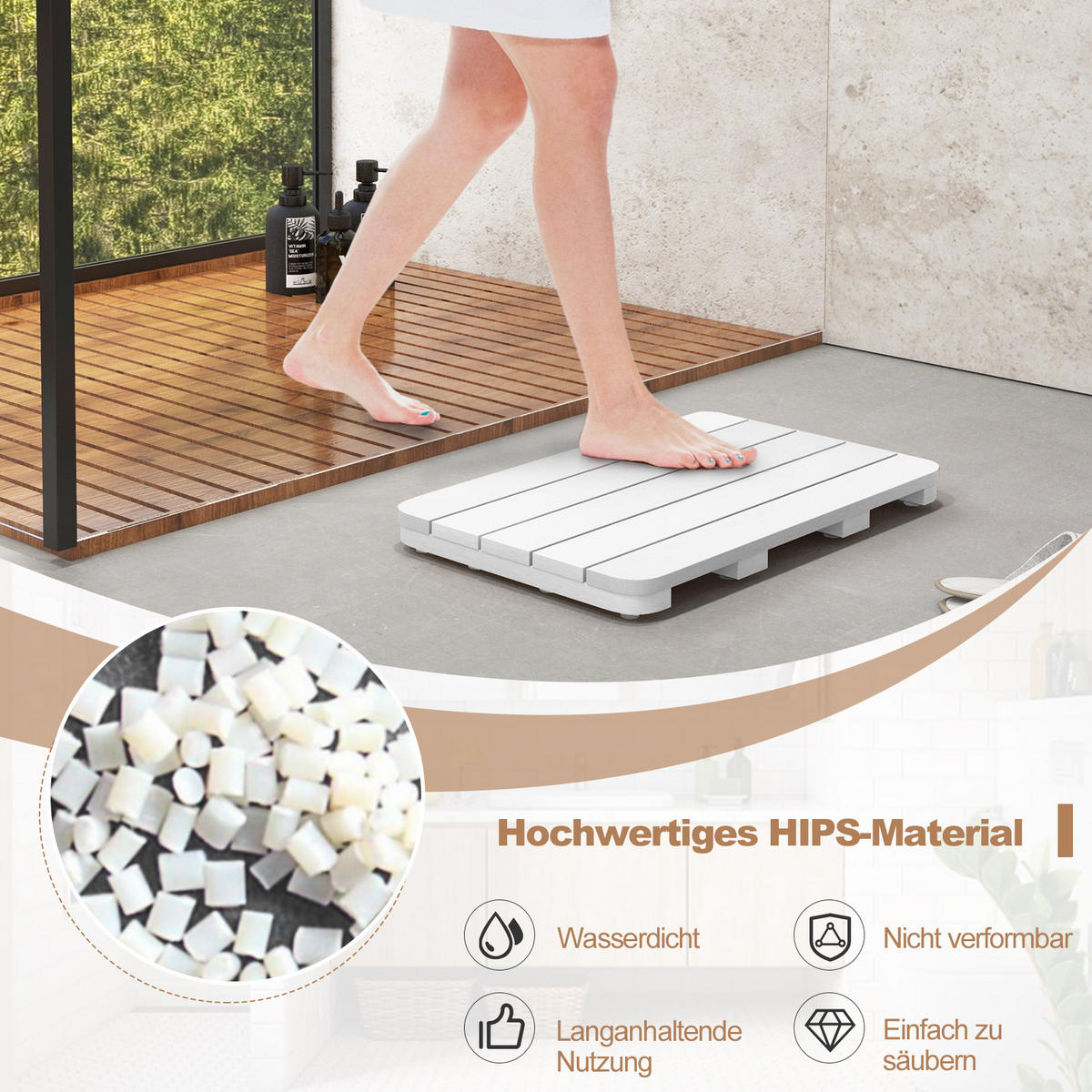 BADEMATTE Weiß - Weiß, Kunststoff (34/55cm) - COSTWAY