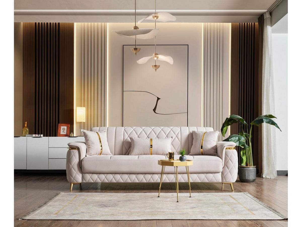 SITZGARNITUR Pasadena, Beige Stellvariante 3+1+1 - Beige, Holzwerkstoff/Kunststoff (240/90/98cm)
