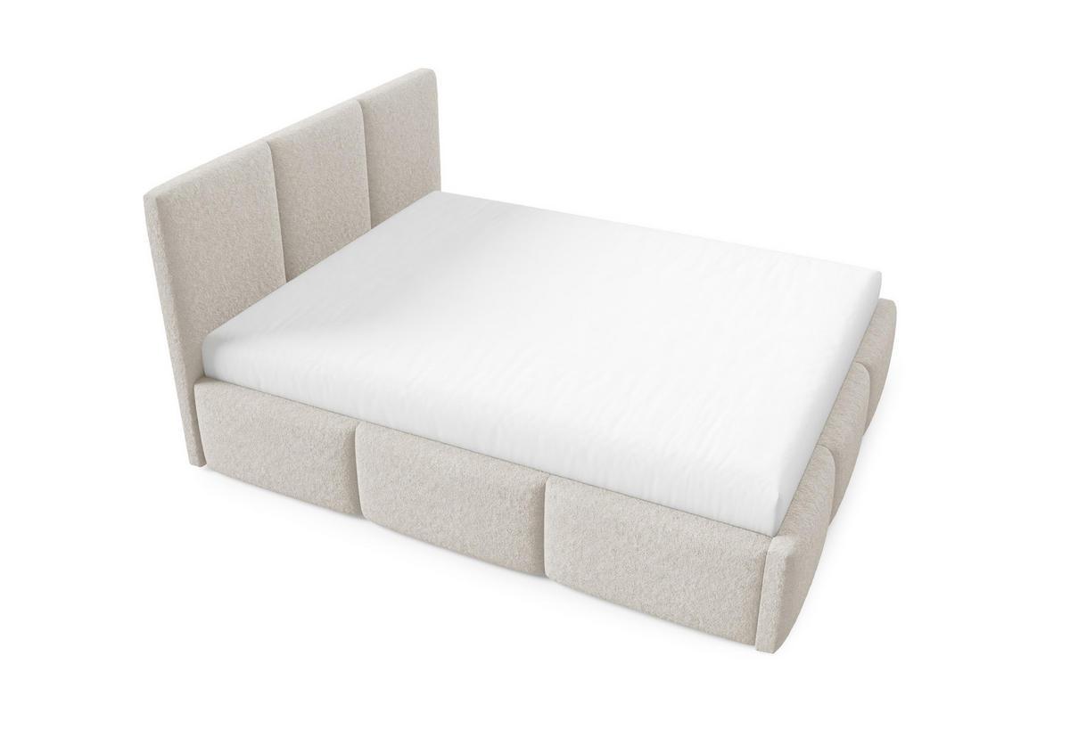 POLSTERBETT VALERIO mit Bettkasten, Bett 140x200,Doppelbett,Lattenrost,Boxspringbett-Optik,ohne Matratze,Schlafzimmer-Beige - Beige, Holz (140/200cm) - Furnistar