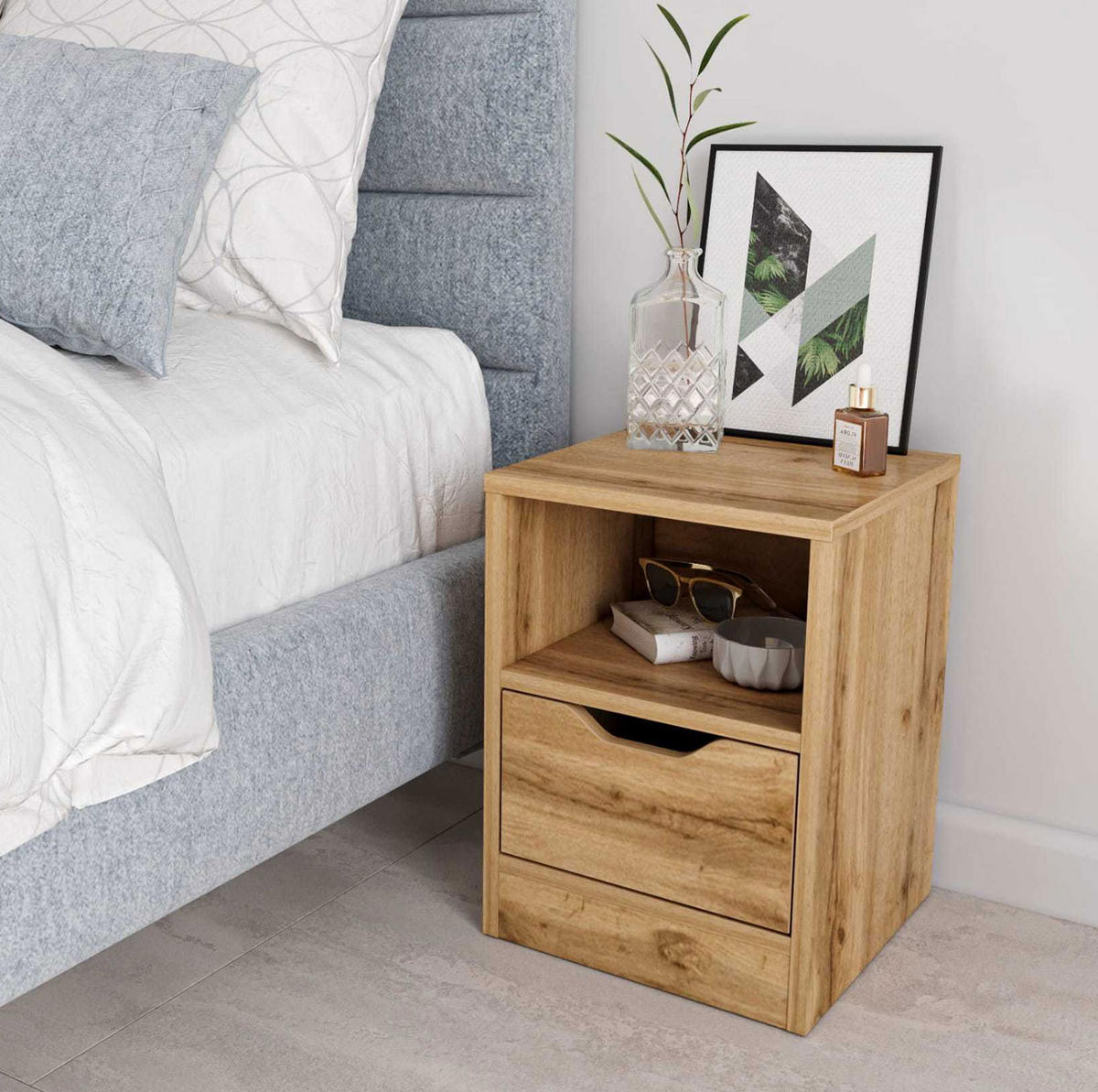 NACHTTISCH T02 Wotan Eiche 31 / 31 / 43cm - Braun, Holz/Holzwerkstoff (31/43/31cm) - Feldmann-Wohnen