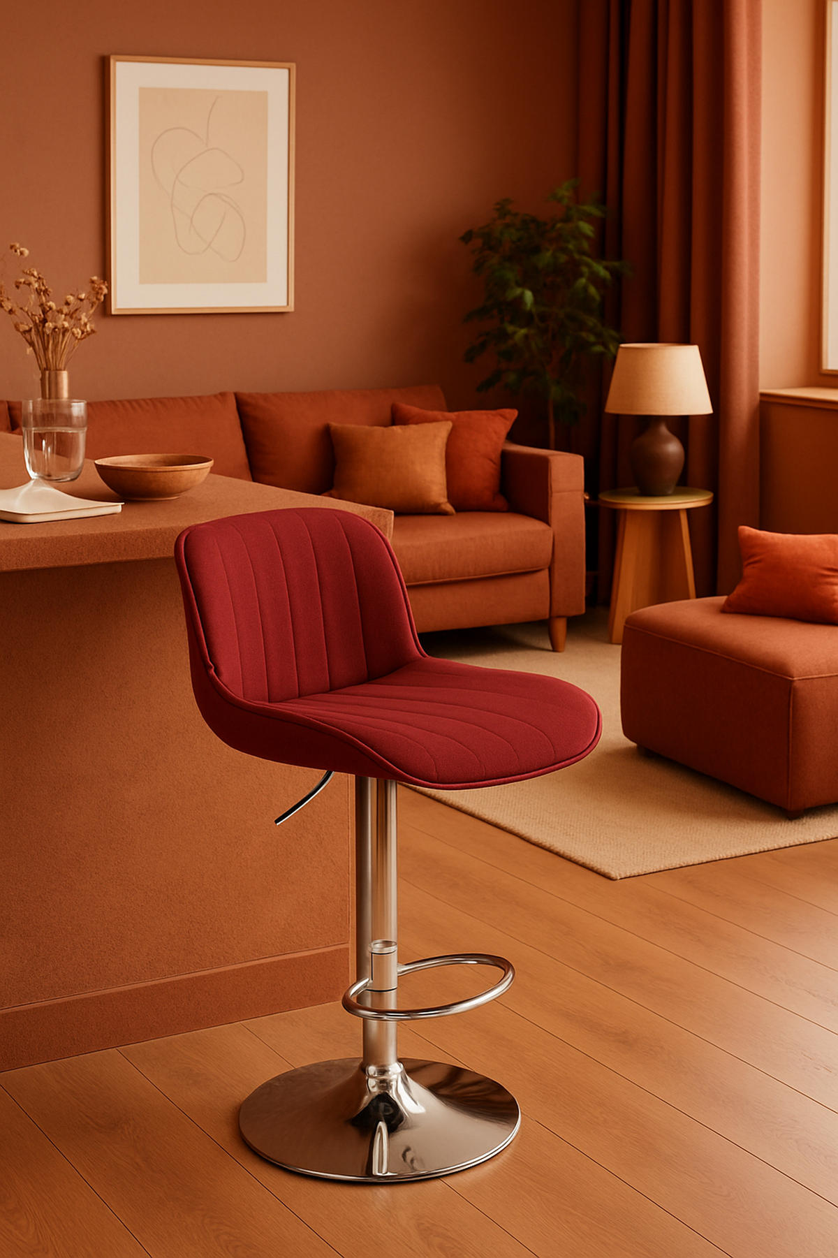 BARHOCKER Lento Gestell Metall in Chromoptik Stoff Rot - Chromfarben/Rot, Textil/Metall (50/108/50cm) - TPFLiving