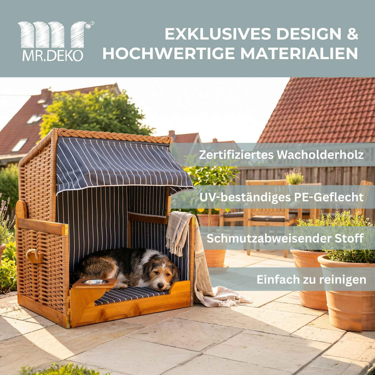 HUNDESTRANDKORB Wacholder Blau - Blau/Braun, Metall (80/95/65cm) - Mr. Deko