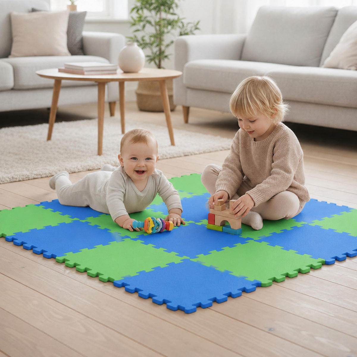 SPIELMATTE ab Null - 180/90/1 cm Puzzlematte Grün - Multicolor, Kunststoff (30/30cm) - Littletom