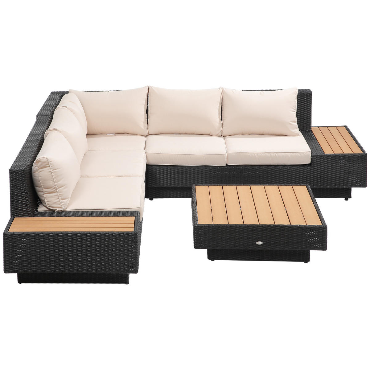 GARTENGARNITUR DE-06690 4-teilig mit Ablagen und Beistelltisch Schwarz - Schwarz, Kunststoff/Metall - ComfortXL