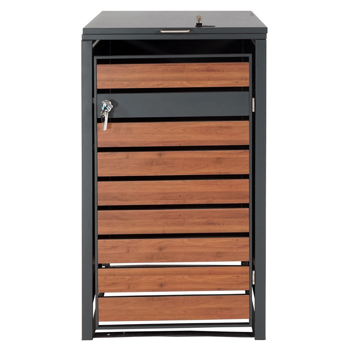 MÜLLTONNENBOX 1er 117x68x80cm Anthrazit Kirsche-Holzoptik Dunkelbraun - Kirschbaumfarben, Metall (68/117/80cm) - PROREGAL