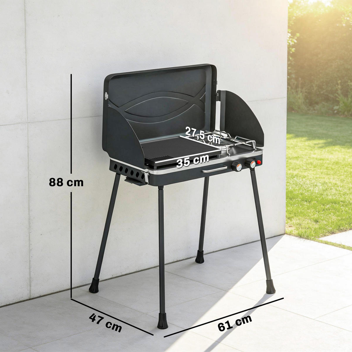 TISCHGASGRILL Gussaluminium Metall Schwarz - Schwarz, Metall (47/88/61cm) - Outsunny