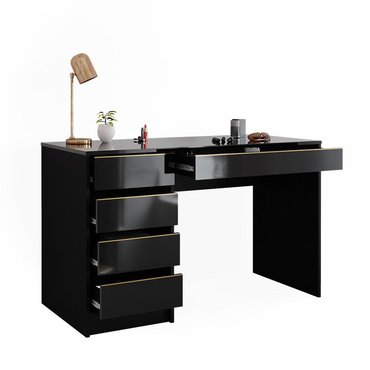 SCHREIBTISCH Sherry Schwarz/Gold 120 cm - Goldfarben/Schwarz, Holzwerkstoff (120/55/75cm) - Vicco