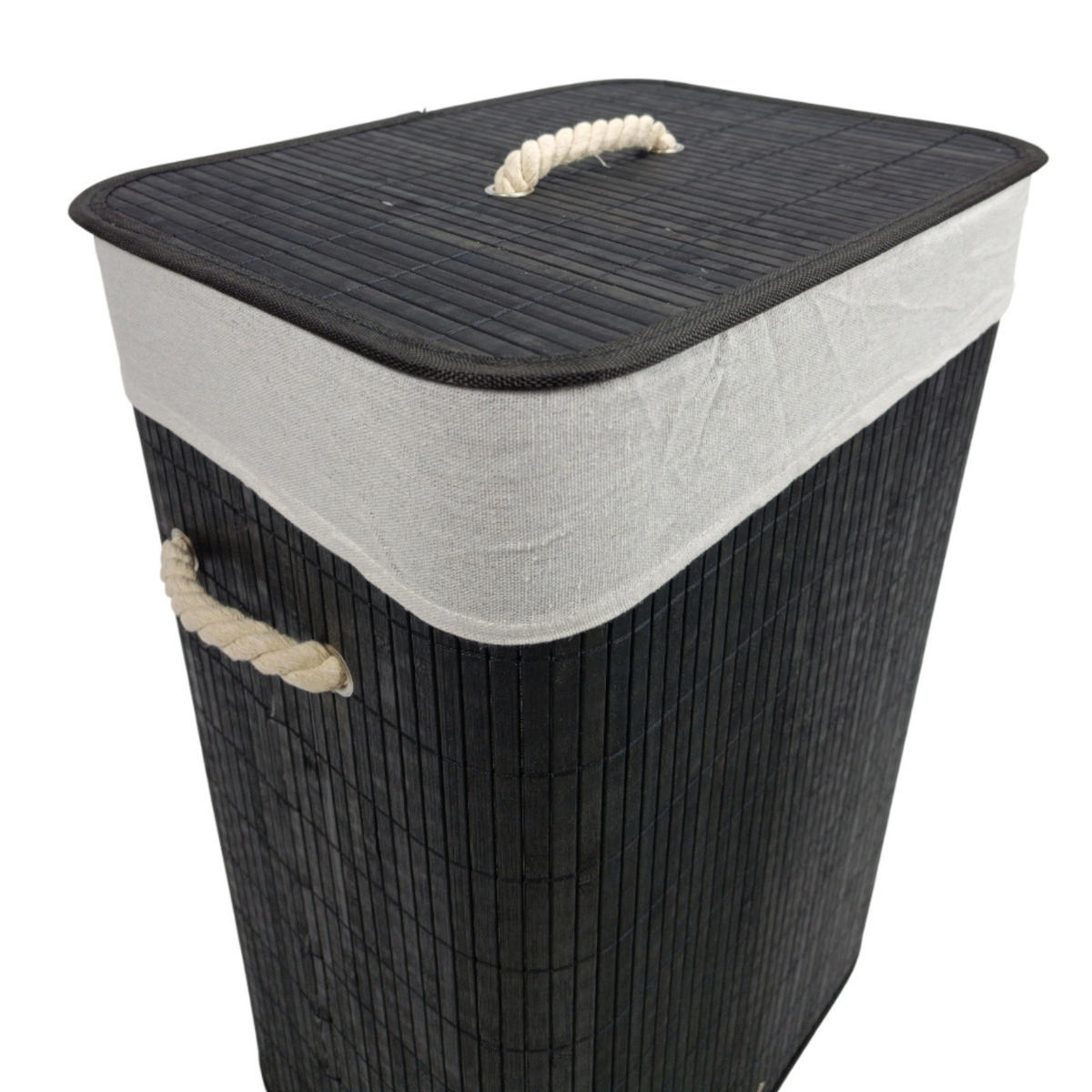 WÄSCHEKORB Bambus Schwarz mit Deckel 60x40x30 cm - Schwarz, Holzwerkstoff (40/60/30cm) - Begryf