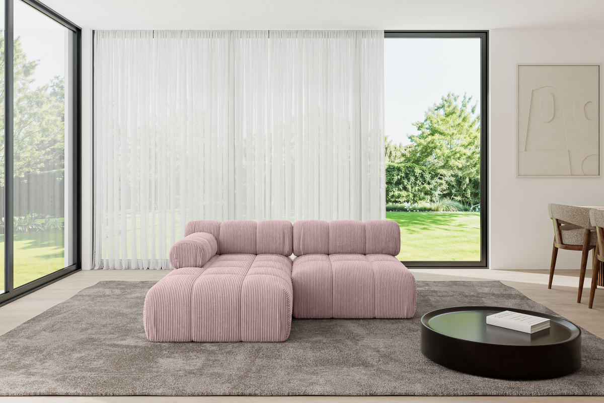 ECKSOFA modulares Sofa Razon-L1 - 190x160x70 cm Rosa Cord - Rosa, Holzwerkstoff/Textil (190/160cm) - ALTDECOR