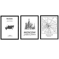 POSTER Set Mit 3 Moskau, San Basilio A4 Rahmenlos - Klar, Papier (29.7/5/21cm) - Nacnic