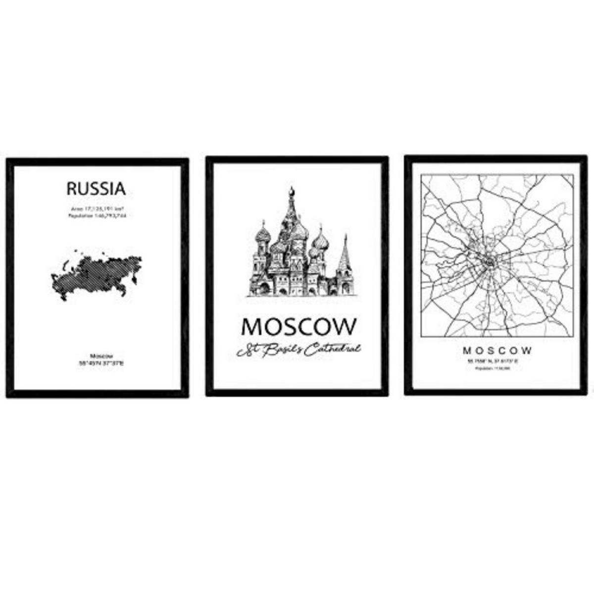 POSTER Set Mit 3 Moskau, San Basilio A4 Rahmenlos - Klar, Papier (29.7/5/21cm) - Nacnic