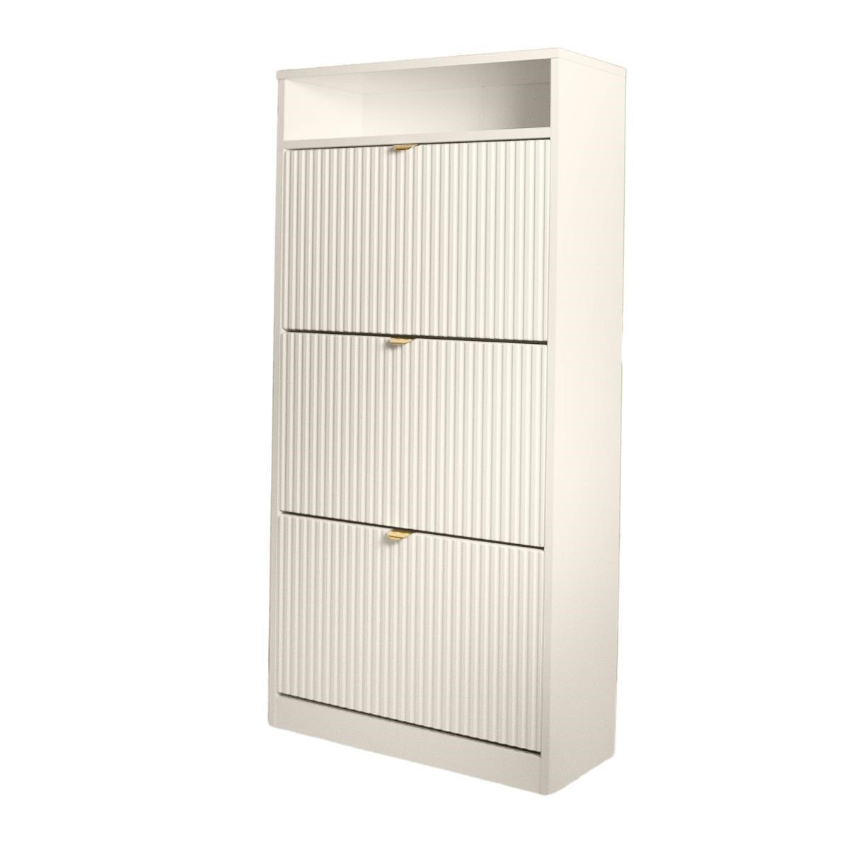 SCHUHSCHRANK Mia, Kaschmir mit goldenem Griff - Kaschmir/Goldfarben, Holzwerkstoff (60/125/24cm) - Bettso