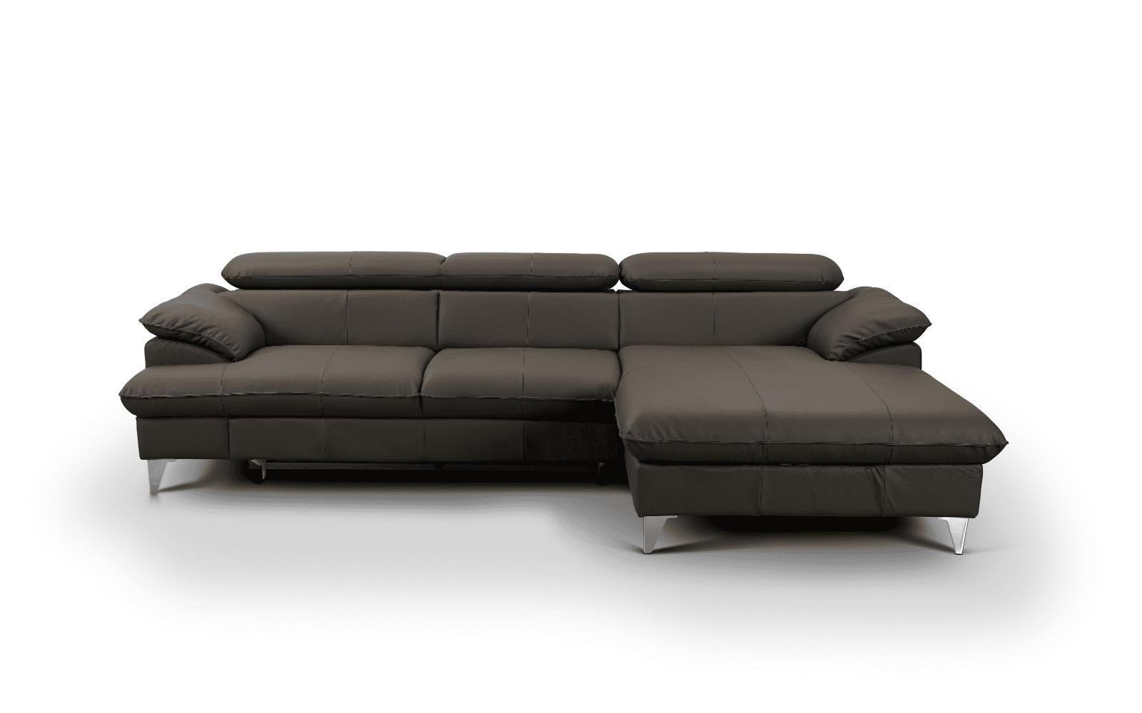 ECKSOFA mit Schlaffunktion und Bettkasten, Echtleder - Chromfarben/Dunkelgrau, Leder/Holz (167/254cm) - Cotta