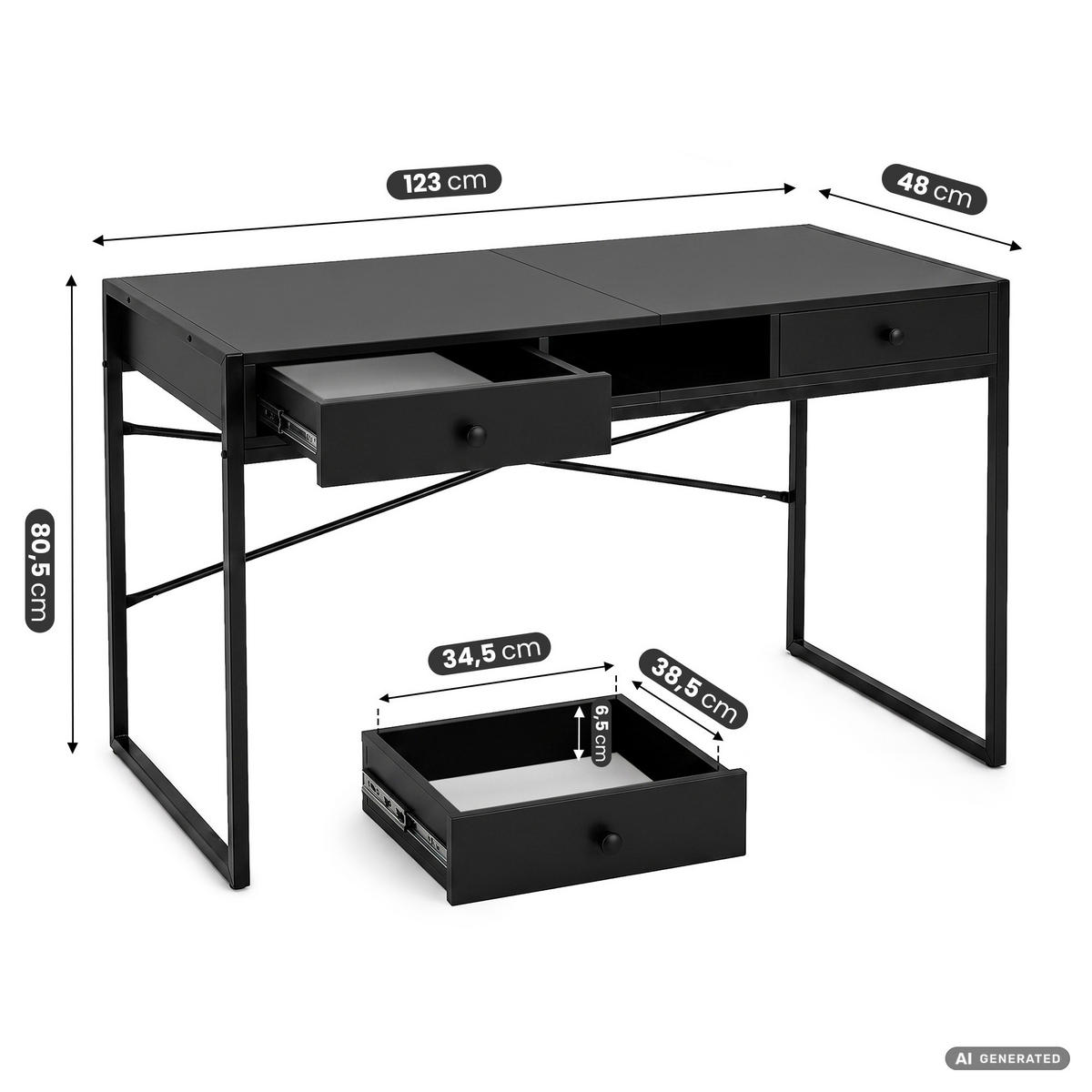 SCHREIBTISCH ELOSNIS 123 cm Schwarz - Schwarz, Holzwerkstoff (123/48/80.5cm) - Akord