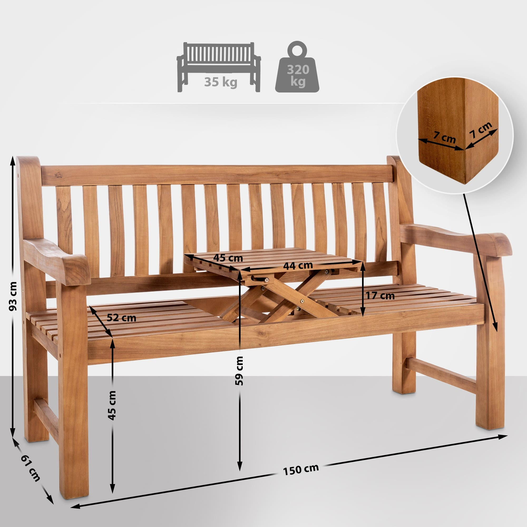 GARTENBANK 150/61 cm Holz Teak - Teakfarben, Holz (150/93/61cm) - CLP