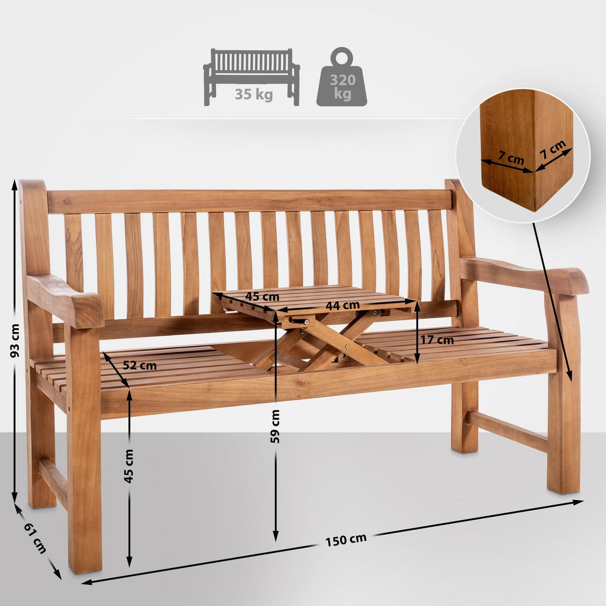 GARTENBANK 150/61 cm Holz teak - Teakfarben, Holz (150/93/61cm) - CLP