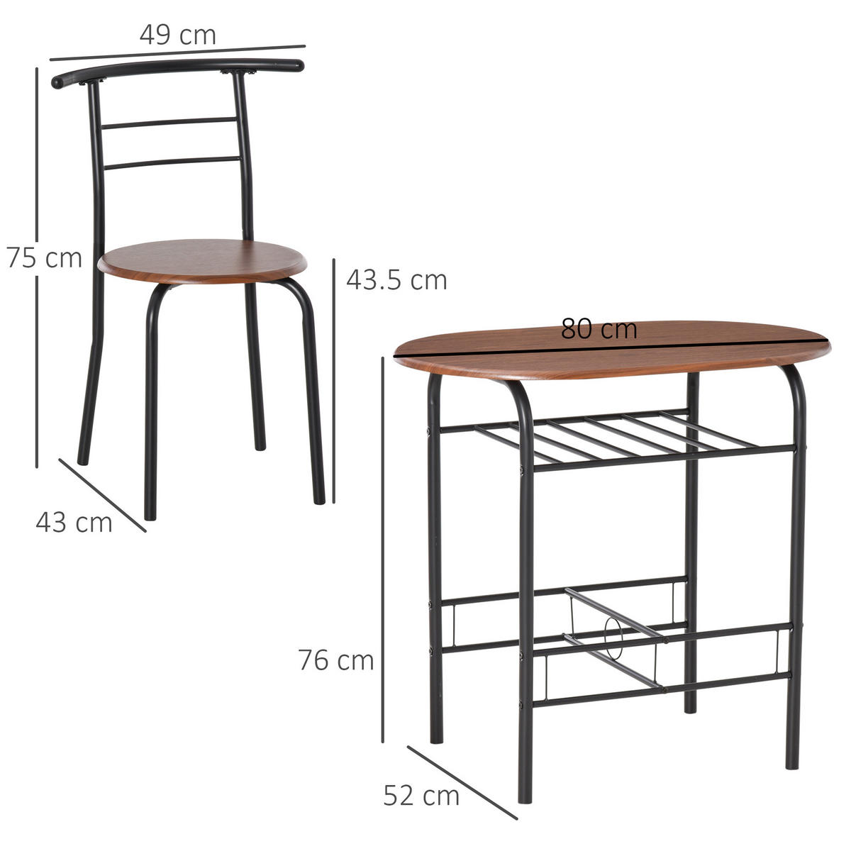 ESSGRUPPE, platzsparend 3-teilig, braun-schwarz - Braun, Holzwerkstoff (50/76/80cm) - Vallsero