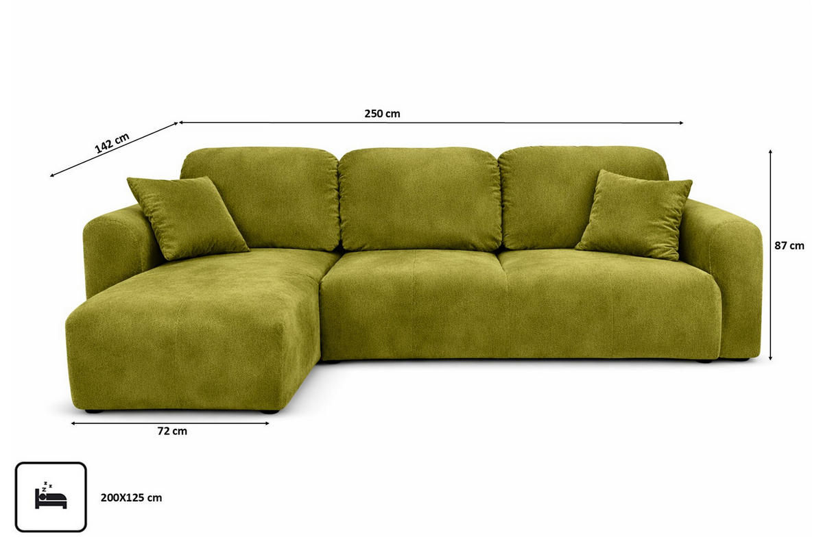 ECKSOFA Mit Schlaffunktion Und Bettkasten, Sofa L-Form Bingo L, Veloursstoff Salvador, Olive, Links - Olivgrün, Holz (250/142cm) - Kaiser Möbel